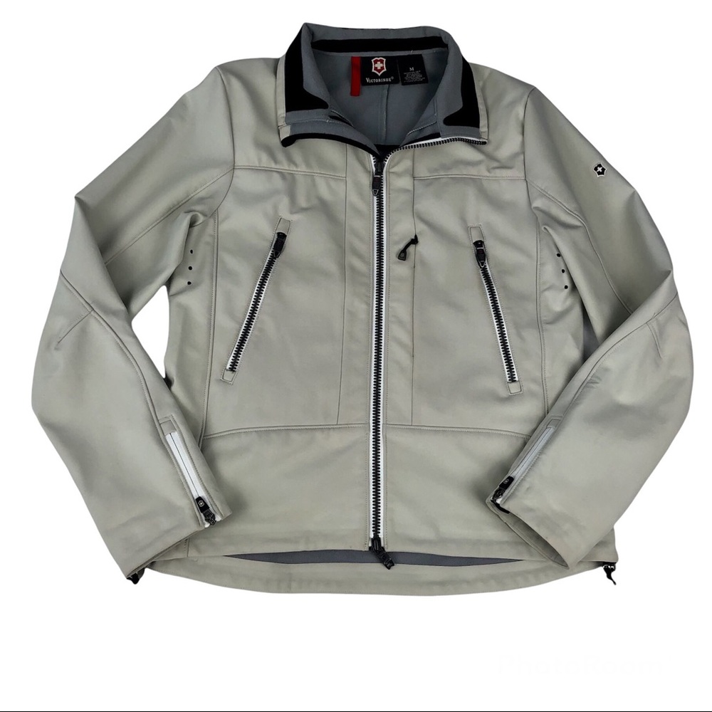 Victorinox Jacket Women’s M Stone Cream Zip Up Pockets Fleece Lined Warm Casual